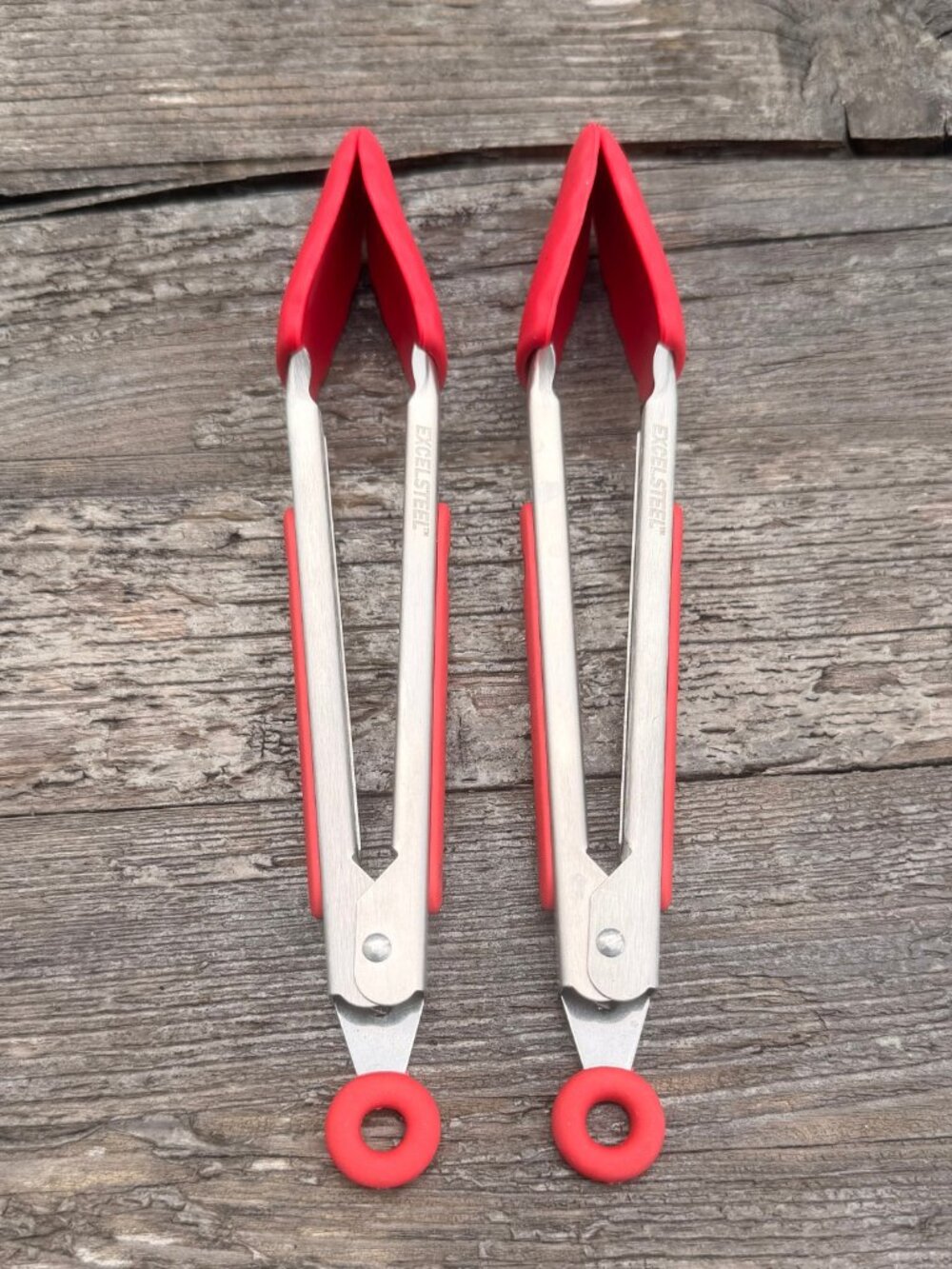 Excelsteel Red 2pc Silicone Tip Tongs Stainless Steel